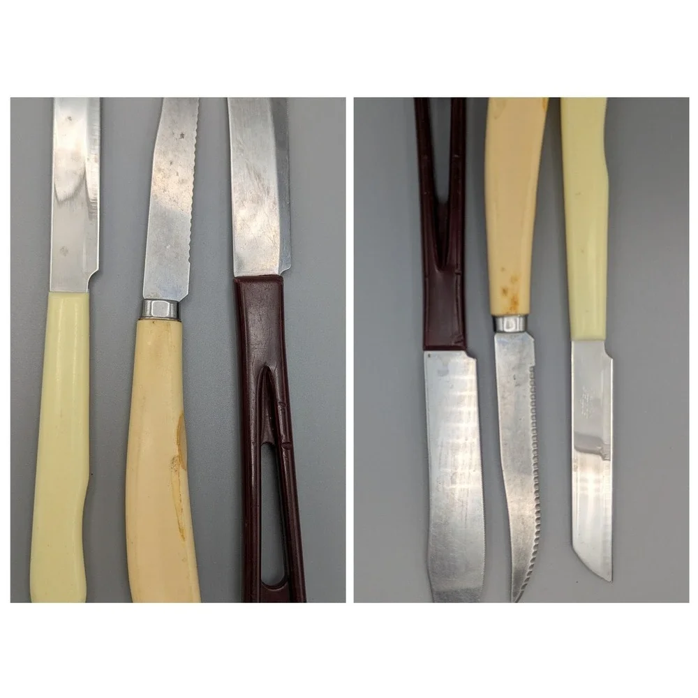 3 MCM Kitchen Knives With Plastic Handles Serrated Stanhome & Quikut Smooth Inox